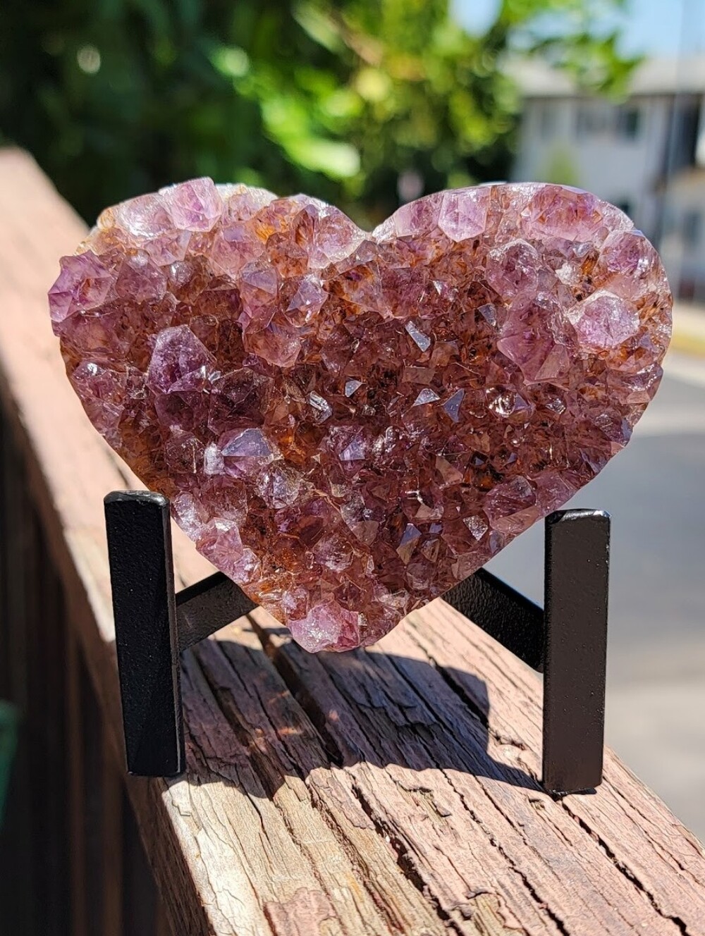 NEW 3.5" x 3" x 1.4" AMETHYST HEART WITH CACOXENITE & GOETHITE